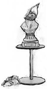 Drawing of Artist Jesse Lown as a classical bust.